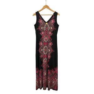 Liz Lange Womens Sleeveless V-Neck Maxi Dress S Black & Pink Paisley